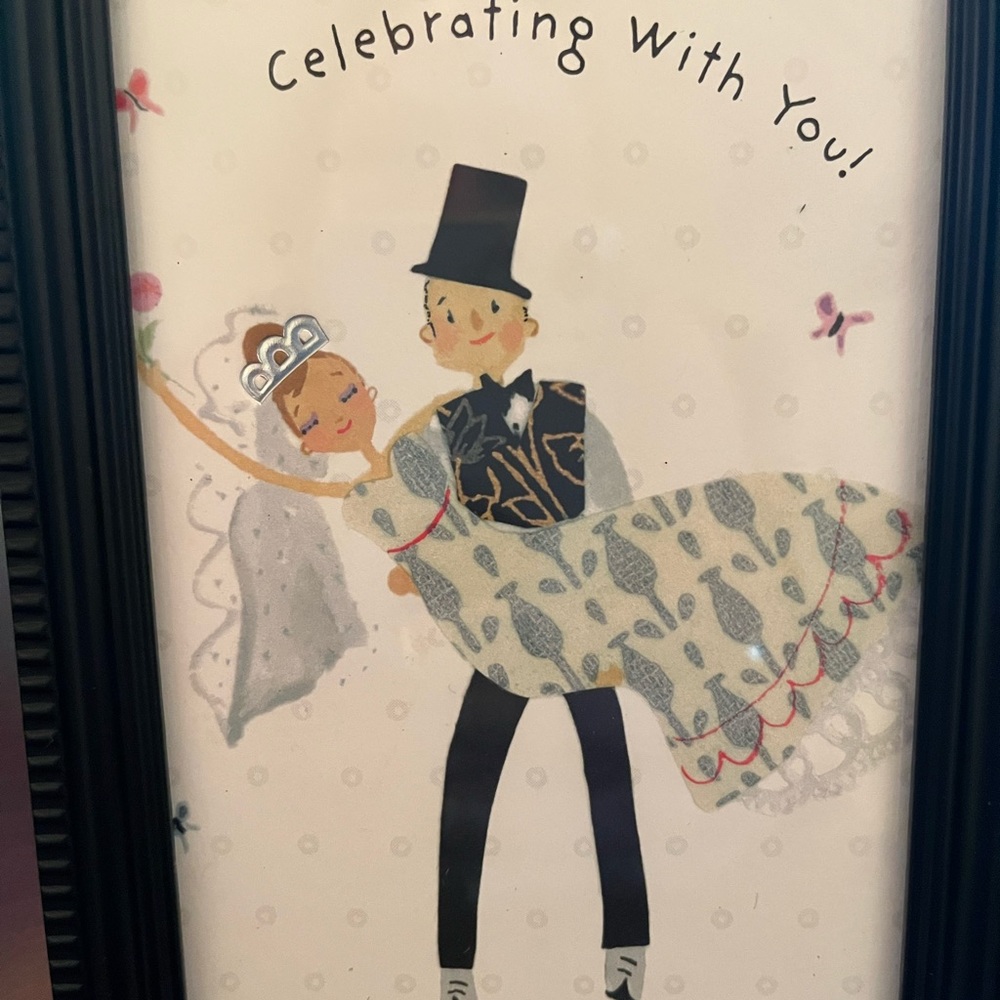 4 x 6 framed art, bride and groom, wedding, new black frame, so adorable